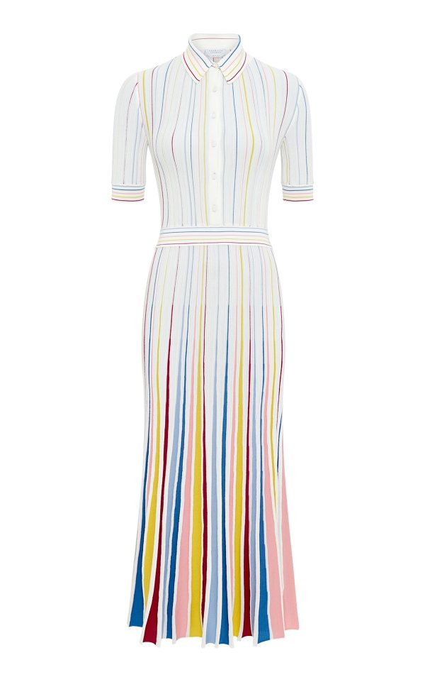 Calypso Pinstripe Knit Midi Dress in Ivory Multi Merino Wool - Image 1