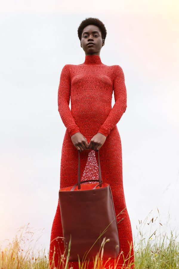 Lethe Pointelle Knit Maxi Dress in Scarlet Red Virgin Wool Silk - Image 2