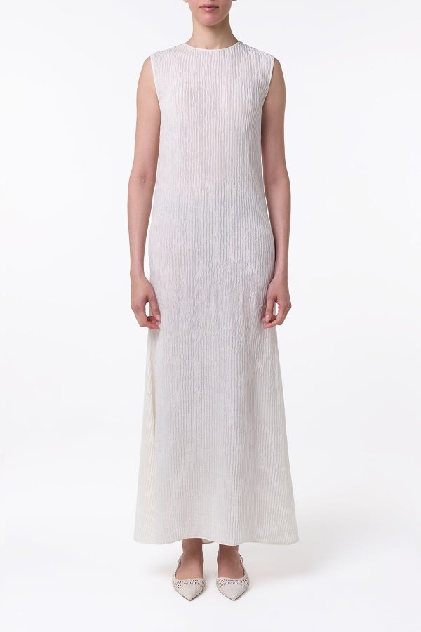 Carling Maxi Dress in Ivory Plisse Silk - Image 2