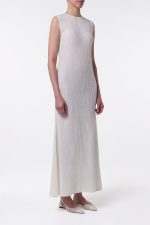Carling Maxi Dress in Ivory Plisse Silk - Image 3