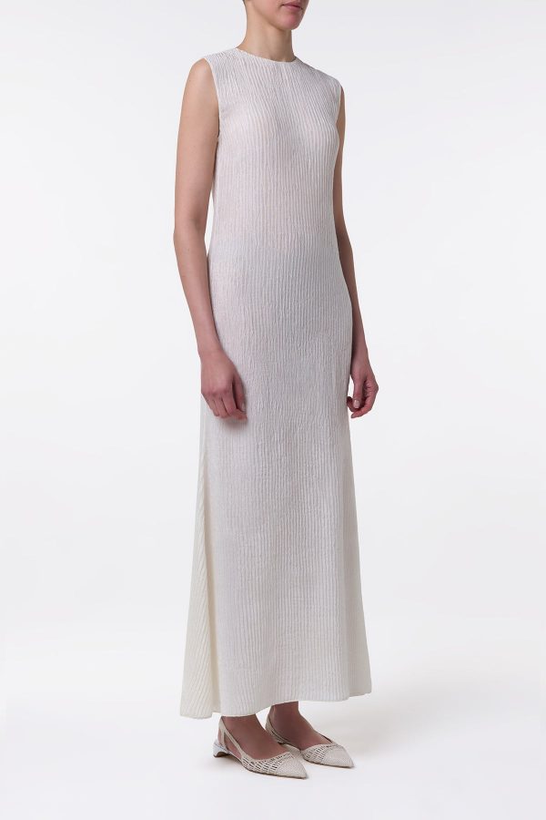 Carling Maxi Dress in Ivory Plisse Silk - Image 3