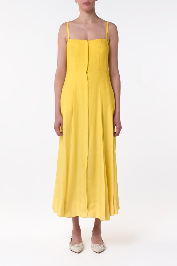 Magritte Maxi Dress in Cadmium Yellow Cashmere Silk Herringbone - Image 2