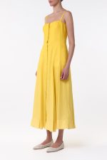 Magritte Maxi Dress in Cadmium Yellow Cashmere Silk Herringbone - Image 3