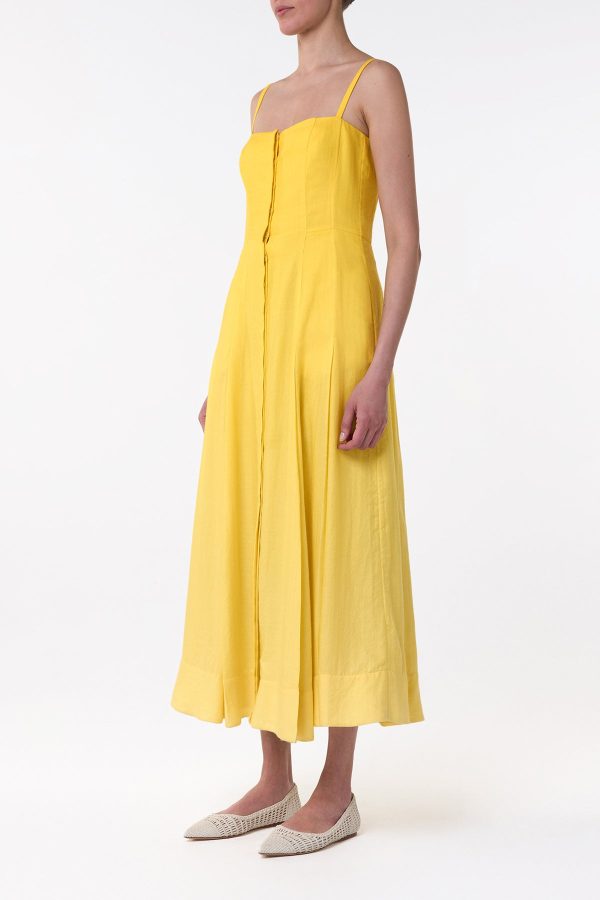 Magritte Maxi Dress in Cadmium Yellow Cashmere Silk Herringbone - Image 3