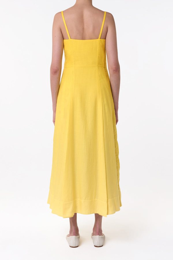 Magritte Maxi Dress in Cadmium Yellow Cashmere Silk Herringbone - Image 4