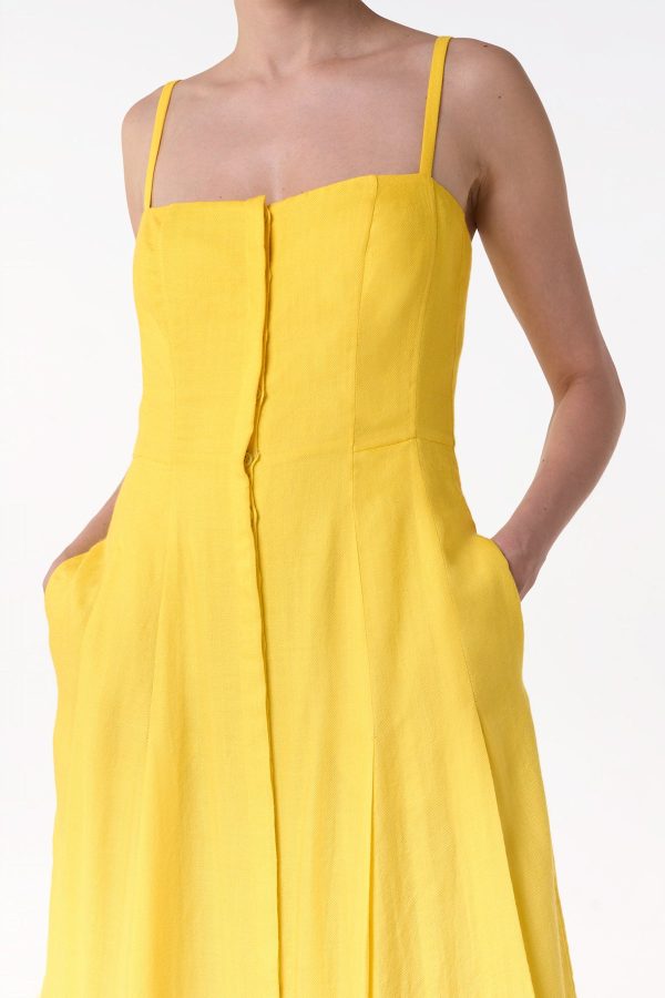 Magritte Maxi Dress in Cadmium Yellow Cashmere Silk Herringbone - Image 5