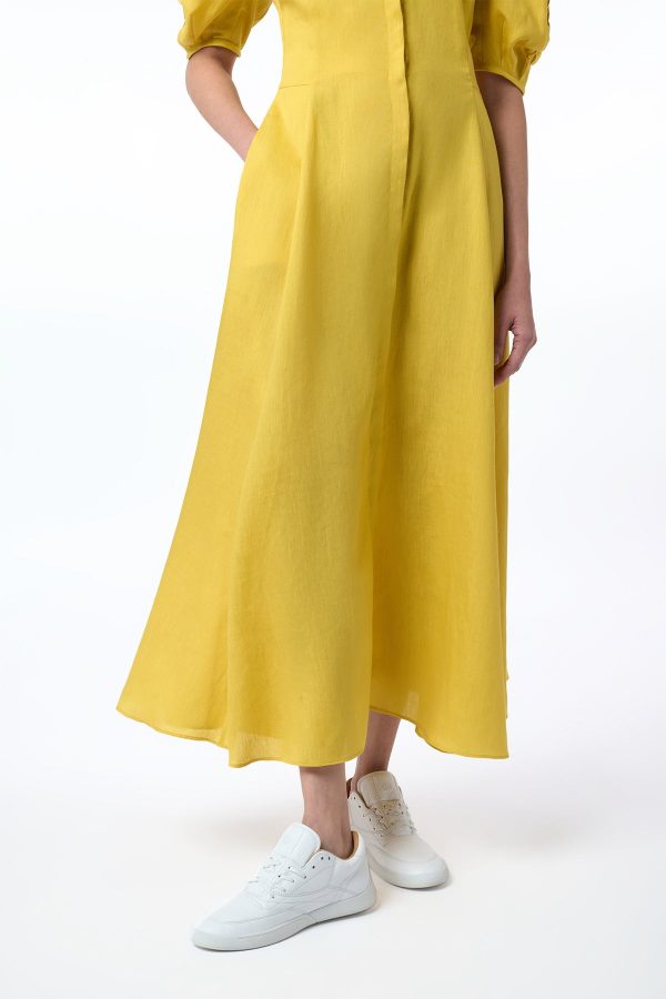 Arabella Shirtdress in Goldenrod Aloe Linen - Image 3