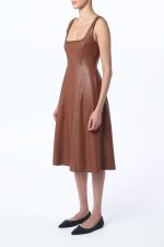 Adaline Midi Dress in Cognac Nappa Leather - Image 5