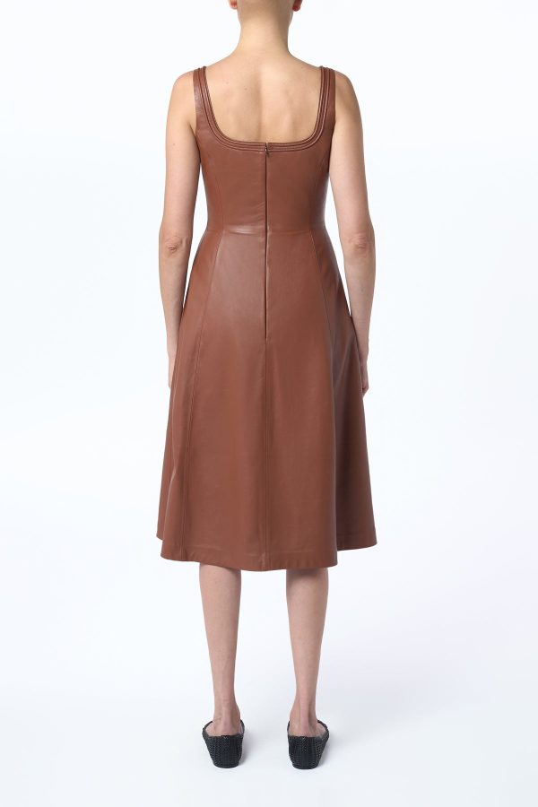 Adaline Midi Dress in Cognac Nappa Leather - Image 6
