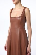 Adaline Midi Dress in Cognac Nappa Leather - Image 4
