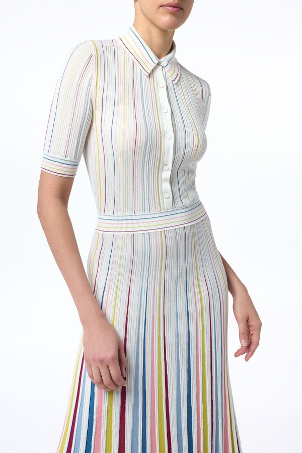 Calypso Pinstripe Knit Midi Dress in Ivory Multi Merino Wool - Image 2