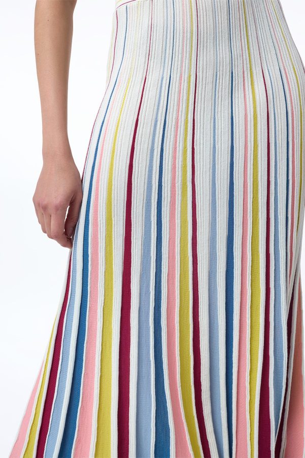 Calypso Pinstripe Knit Midi Dress in Ivory Multi Merino Wool - Image 3