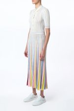 Calypso Pinstripe Knit Midi Dress in Ivory Multi Merino Wool - Image 4