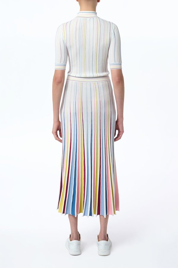 Calypso Pinstripe Knit Midi Dress in Ivory Multi Merino Wool - Image 5