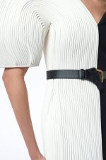 Lysander Fringe Midi Dress in Ivory Nappa Leather & Black Wool Silk Cady - Image 10