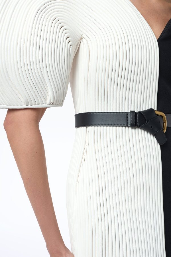Lysander Fringe Midi Dress in Ivory Nappa Leather & Black Wool Silk Cady - Image 10