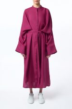 Tilda Oversized Midi Dress in Raspberry Aloe Linen - Image 2