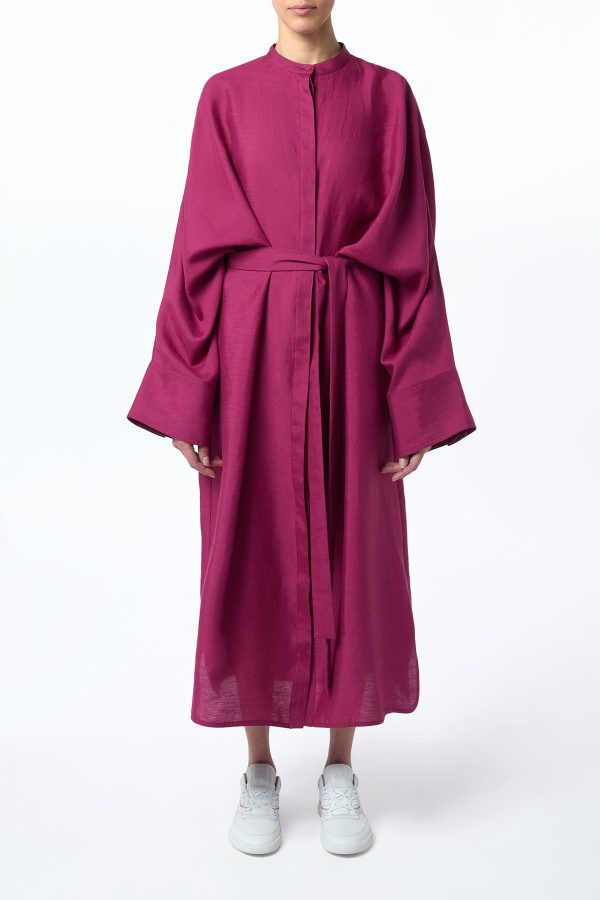 Tilda Oversized Midi Dress in Raspberry Aloe Linen - Image 2