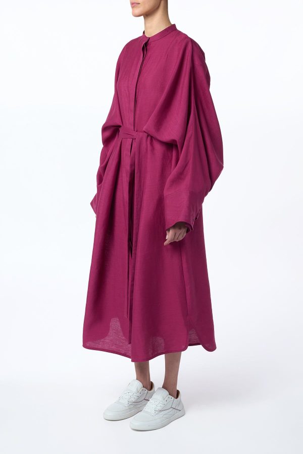 Tilda Oversized Midi Dress in Raspberry Aloe Linen - Image 3