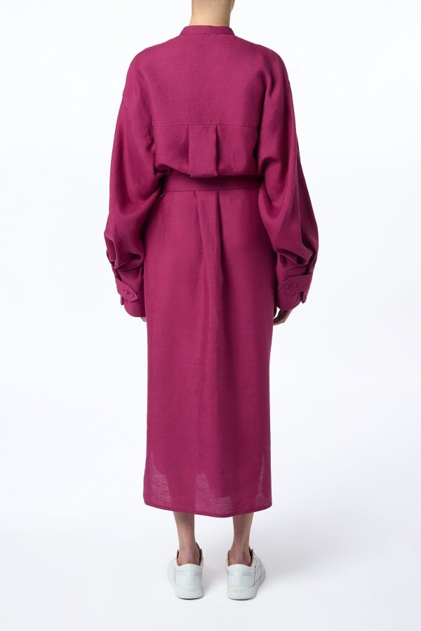Tilda Oversized Midi Dress in Raspberry Aloe Linen - Image 4