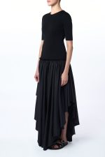 Sirona Pleated Maxi Dress in Black Virgin Wool Silk with Linen - Image 4