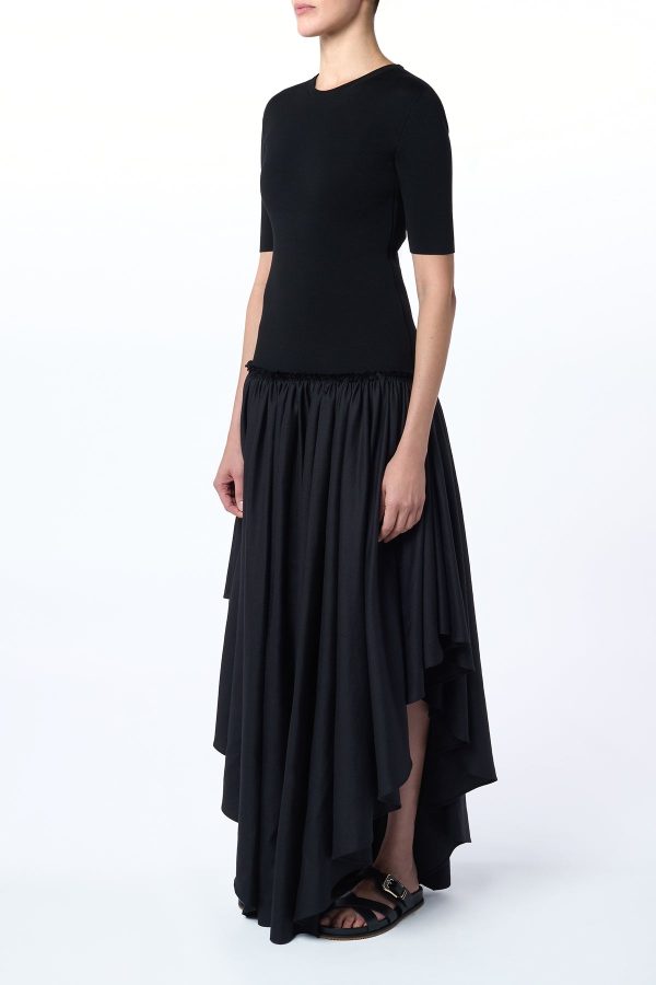 Sirona Pleated Maxi Dress in Black Virgin Wool Silk with Linen - Image 4