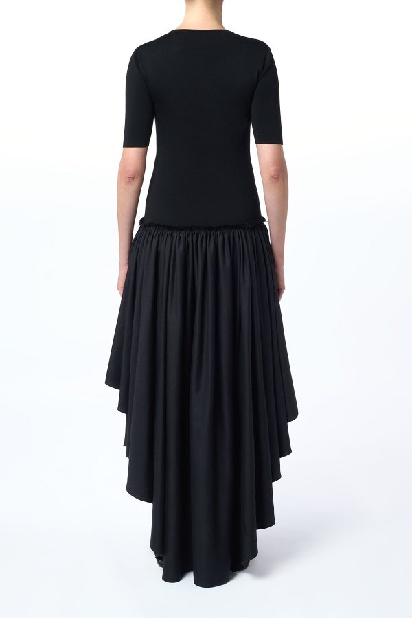 Sirona Pleated Maxi Dress in Black Virgin Wool Silk with Linen - Image 5