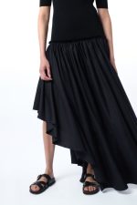 Sirona Pleated Maxi Dress in Black Virgin Wool Silk with Linen - Image 3