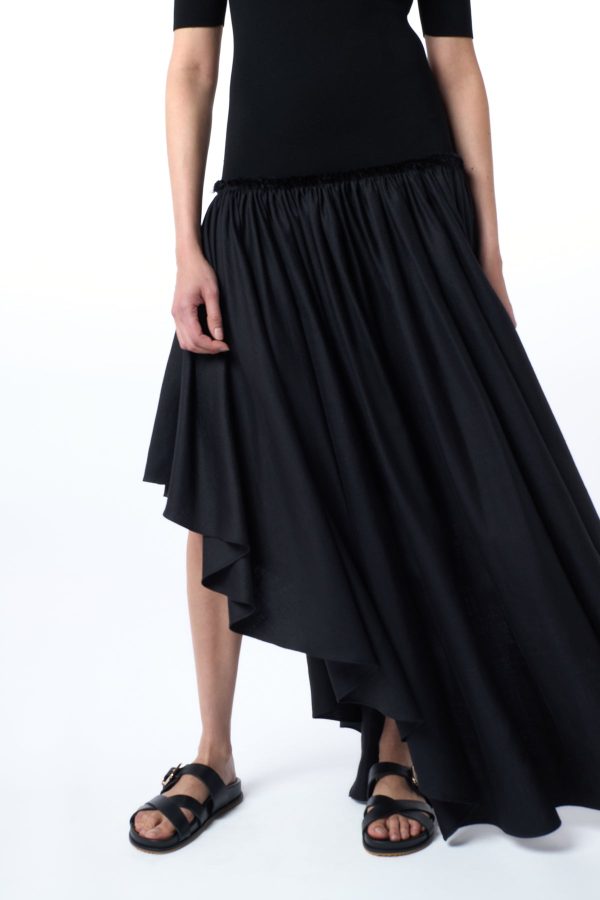 Sirona Pleated Maxi Dress in Black Virgin Wool Silk with Linen - Image 3