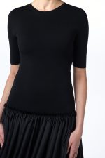 Sirona Pleated Maxi Dress in Black Virgin Wool Silk with Linen - Image 2