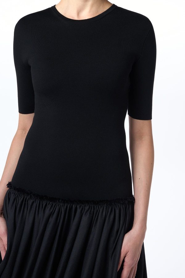 Sirona Pleated Maxi Dress in Black Virgin Wool Silk with Linen - Image 2