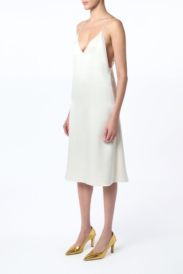 Dinah Slip Midi Dress in Ivory Silk Satin - Image 6
