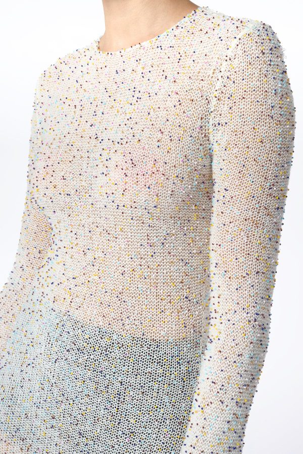 Chandra Knit Maxi Dress in Ivory Multi Beaded Cashmere - Image 3