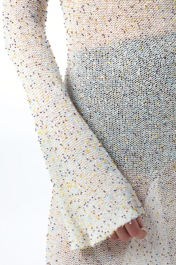 Chandra Knit Maxi Dress in Ivory Multi Beaded Cashmere - Image 4