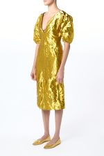 Fides Midi Dress in Gold Metallic Silk - Image 6