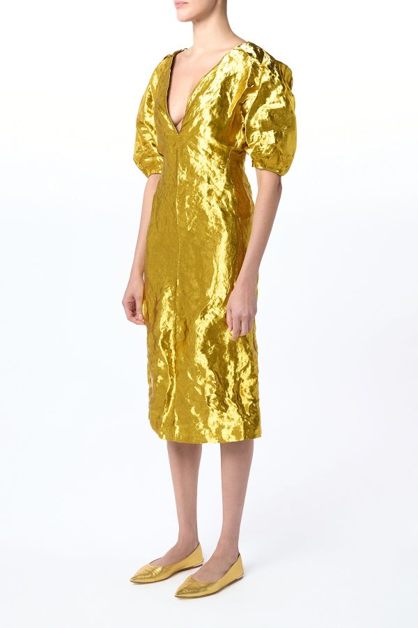 Fides Midi Dress in Gold Metallic Silk - Image 6