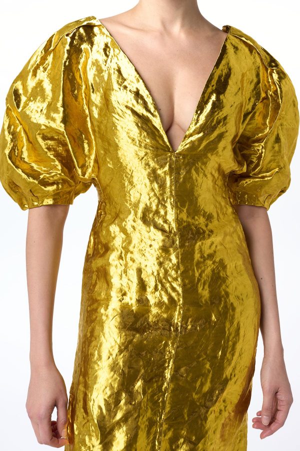 Fides Midi Dress in Gold Metallic Silk - Image 4