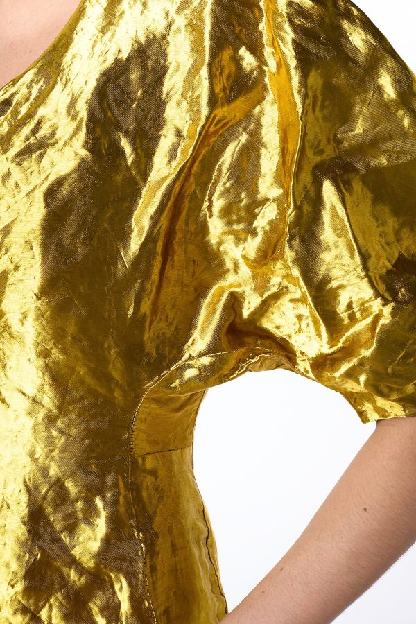 Fides Midi Dress in Gold Metallic Silk - Image 5
