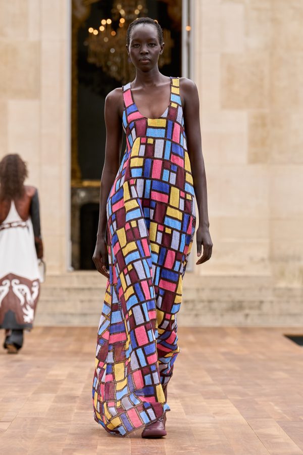 Niki Patchwork Embroidered Maxi Dress in Aurora Multi Linen - Image 2
