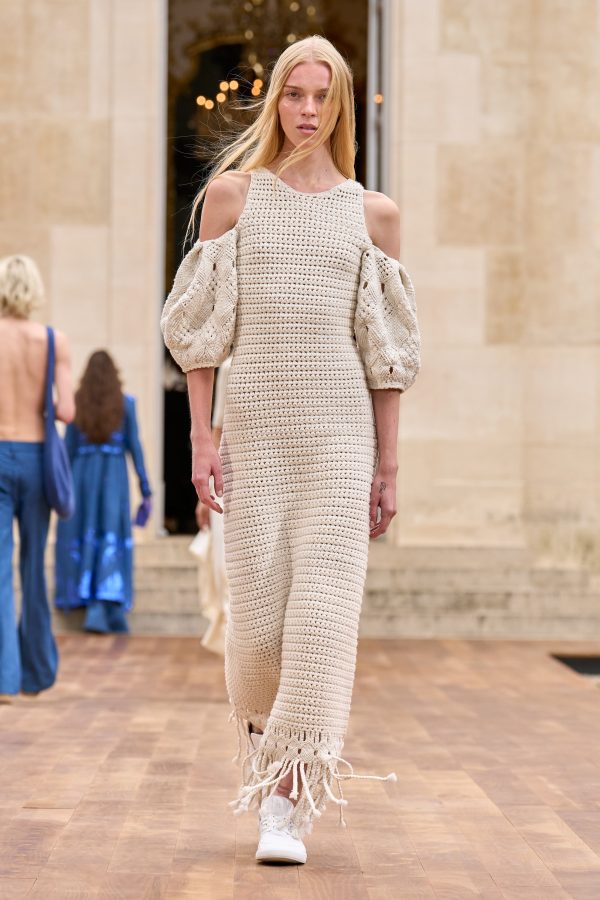 Levana Fringe Crochet Maxi Dress in Ivory Cashmere - Image 2