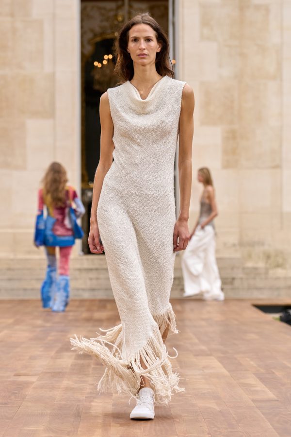 Awar Fringe Maxi Dress in Ivory Silk Boucle - Image 2