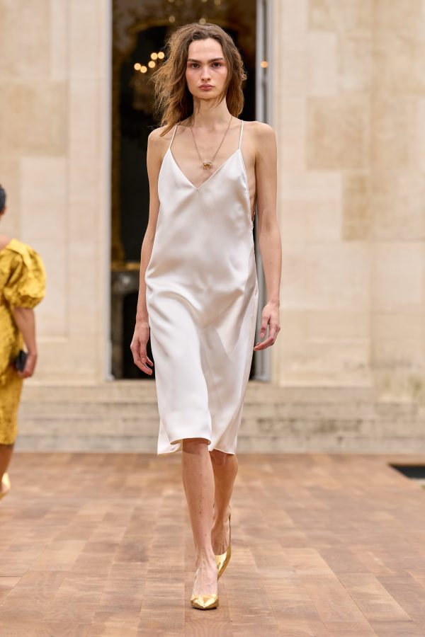 Dinah Slip Midi Dress in Ivory Silk Satin - Image 2