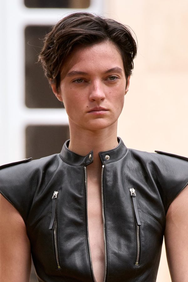 Athena Moto Midi Dress in Black Leather & Ivory Metallic Crinkled Silk - Image 3
