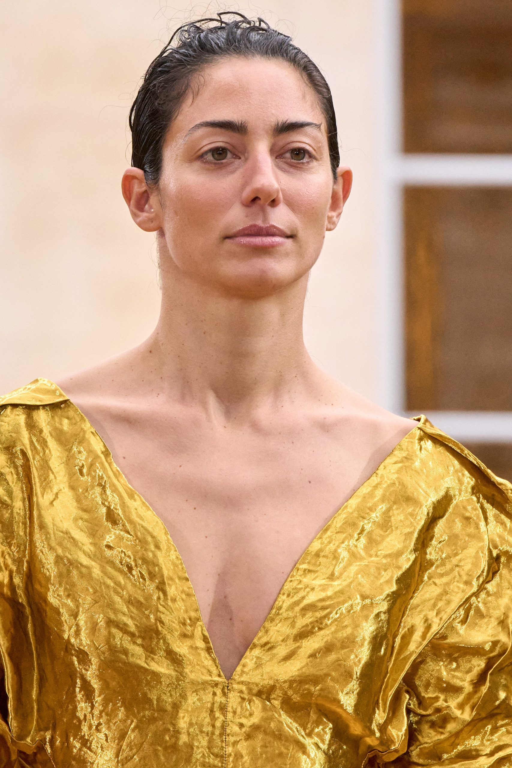 Fides Midi Dress in Gold Metallic Silk - Image 3