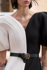 Lysander Fringe Midi Dress in Ivory Nappa Leather & Black Wool Silk Cady - Image 3
