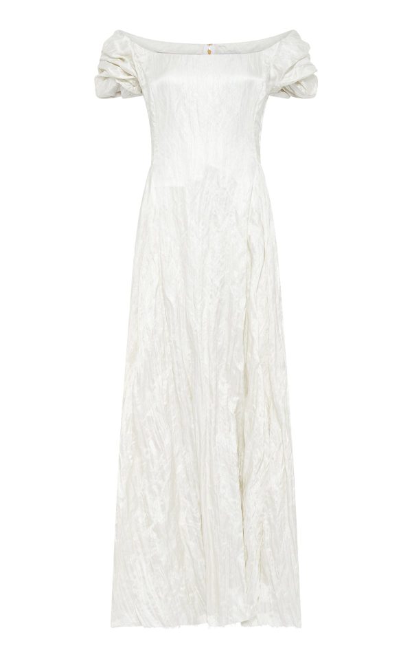 Juniper Maxi Dress in Ivory Metallic Crinkled Silk - Image 1