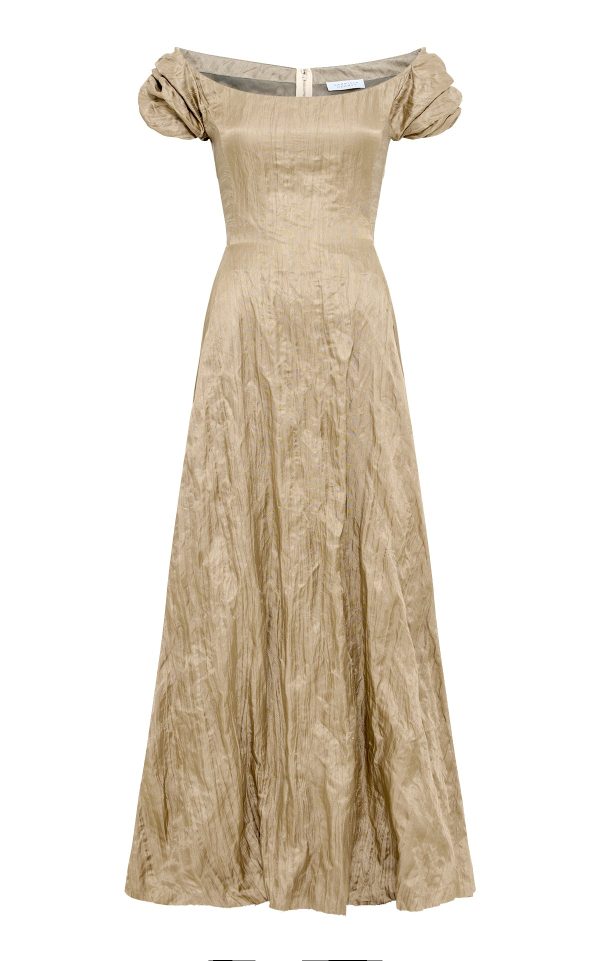 Juniper Maxi Dress in Gunmetal Metallic Silk - Image 1