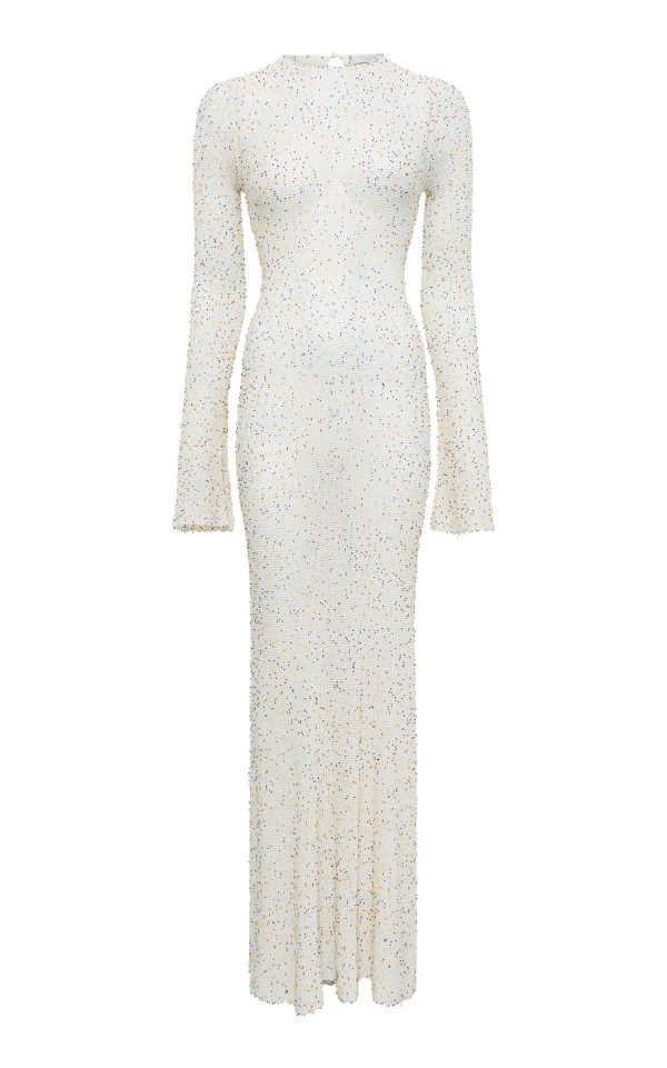 Chandra Knit Maxi Dress in Ivory Multi Beaded Cashmere - Image 1
