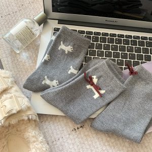 3 Pairs Cute Dog Embroidered Cotton Socks – Soft Warm Mid-Calf Socks for Women, Breathable & Cozy Everyday Set