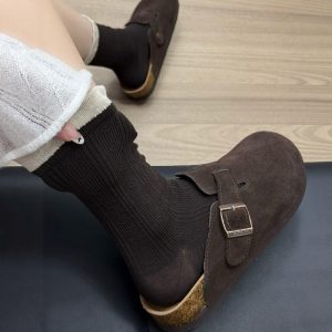 Vintage Casual Mid-Calf Cotton Socks – Thick Knit Warm and Breathable Women’s Socks